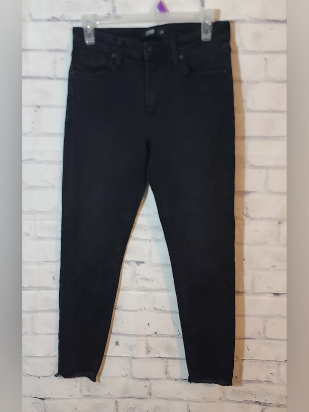Just Black Womens Black Stretch Jeans Raw Hem Button Zip